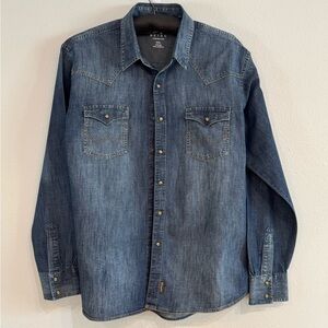 Wrangler Premium Denim Retro Series Classic Blue Casual Work Shirt Men’s XXL